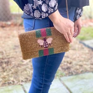 Gold Beaded Clutch Purse